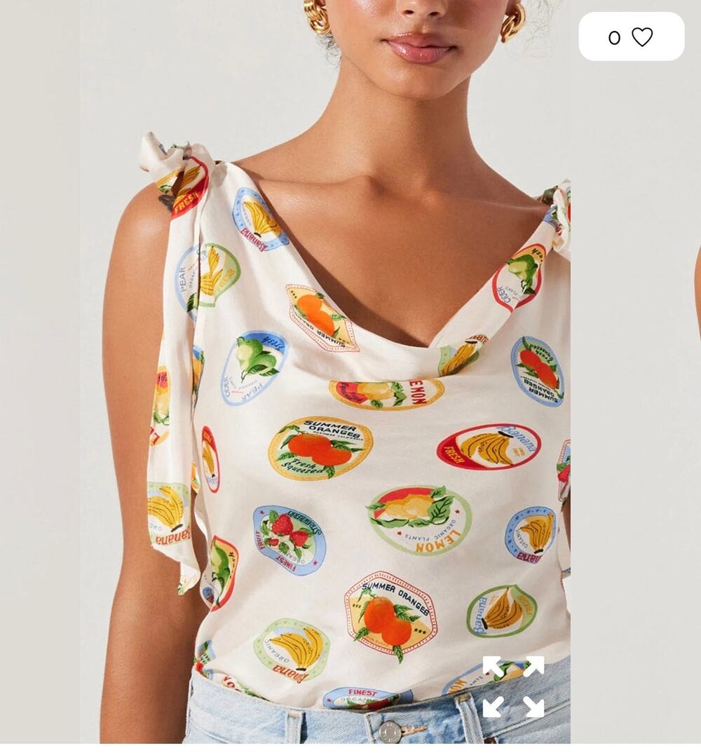 ASTR The Label Allexina Cowl Neck Tank Top  Ivory fruit cocktail Size Medium